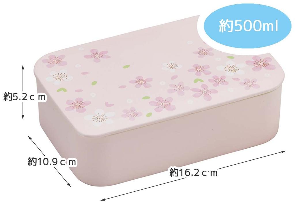 Skater Lacquered Lunch with Inner and Cherry Blossom Made In Japan (NLP5-A) Single-Tier Box, 500ml, Belt, Pink,