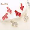 1 Pair Lady Earrings Petal Shape Oil Dripping Smooth Maple Decor Smooth Anti-slip Lightweight Prom Dating Cocktail Party Stud Earrings