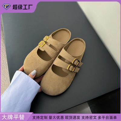 2025 Spring New Boken Shoes Women Wear High-end Half-drag Thick-soled Heightening Muller Shoes Korean Version of Retro Women's Shoes