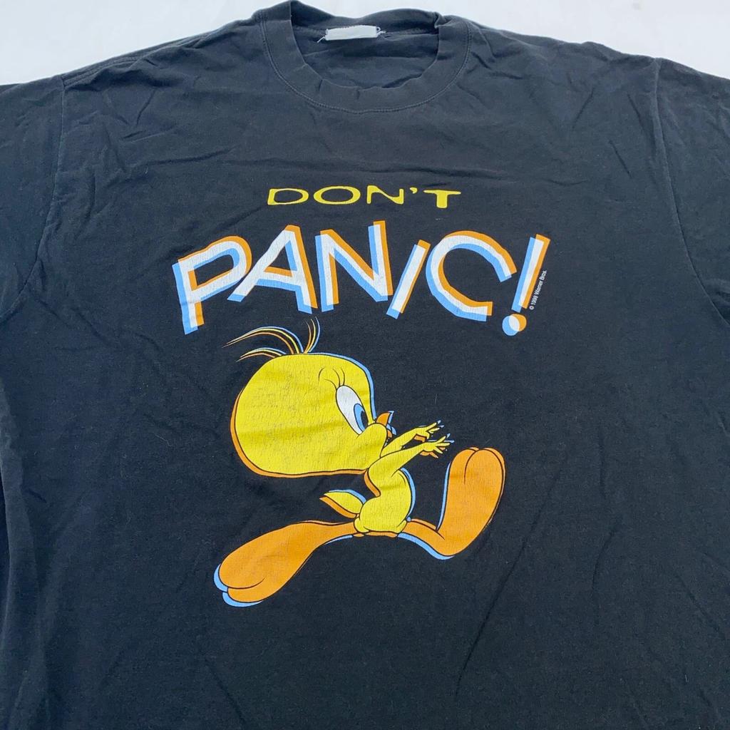 vintage 90s TWEETY DON'T PANIC! T-Shirt LARGE looney tunes cartoon soft