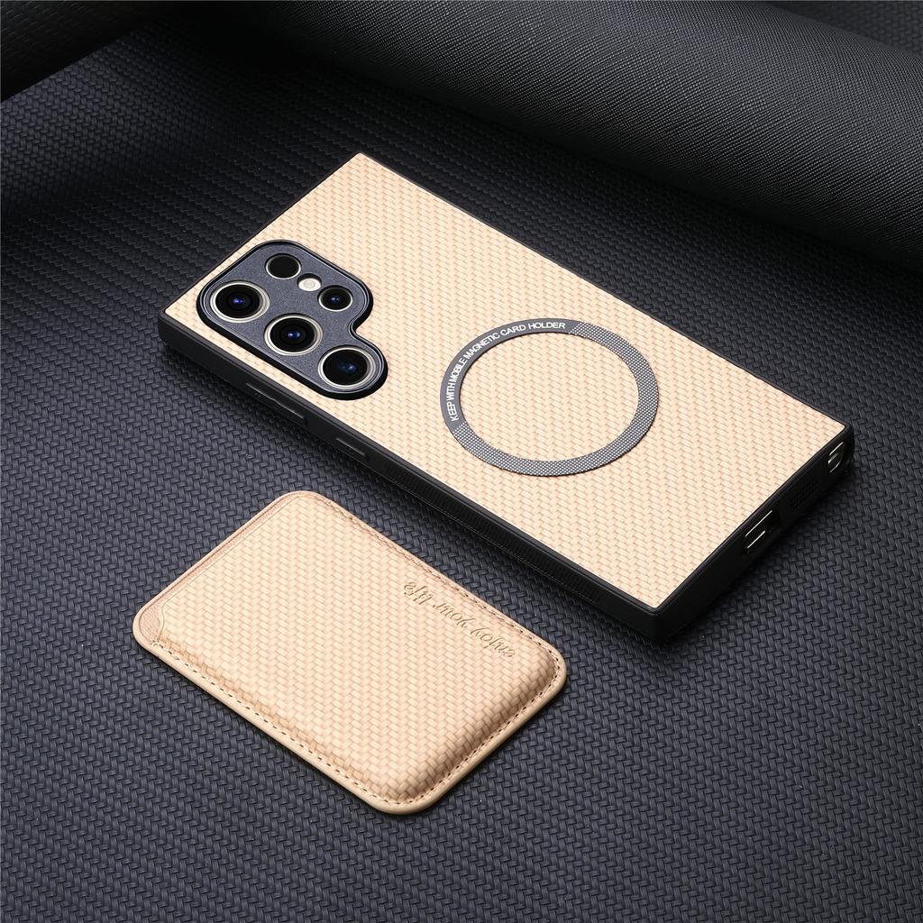 Carbon Fiber Style PU Leather for Magsafe Case for Samsung Galaxy S24 S25 Ultra S22 Plus S21 S23 FE A54 A55 A56 Back Cover LM2