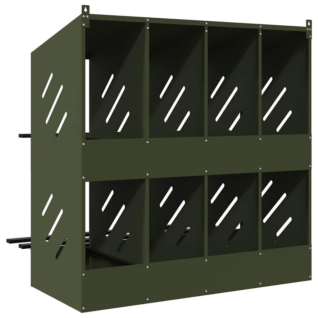 vidaXL Chicken Nest Box with 8 Compartments Olive Green Metal