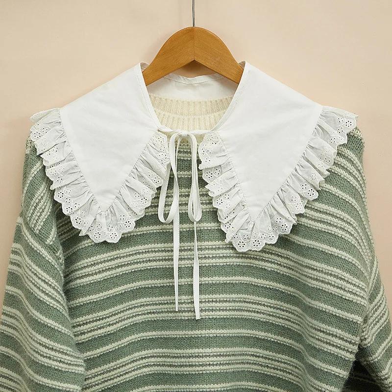 Cotton White Lapel Fake Collar Shawl Girls Ruffles Half Shirt Shawl Wrap Lapel Detachable Collars Necklace False Collar