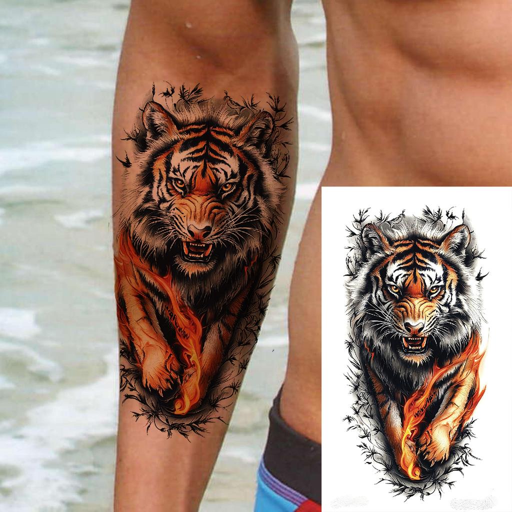 1 Sheet Wolf Tiger Astronaut Dragon Skeleton Temporary Tattoos For Women Men Adults Fake Skull Flower Tattoo Sticker Waterproof