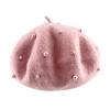 Fashion Wool Material Child Beret With Pearls Solid Color Retro Baby Girl Caps for 3-8 Years