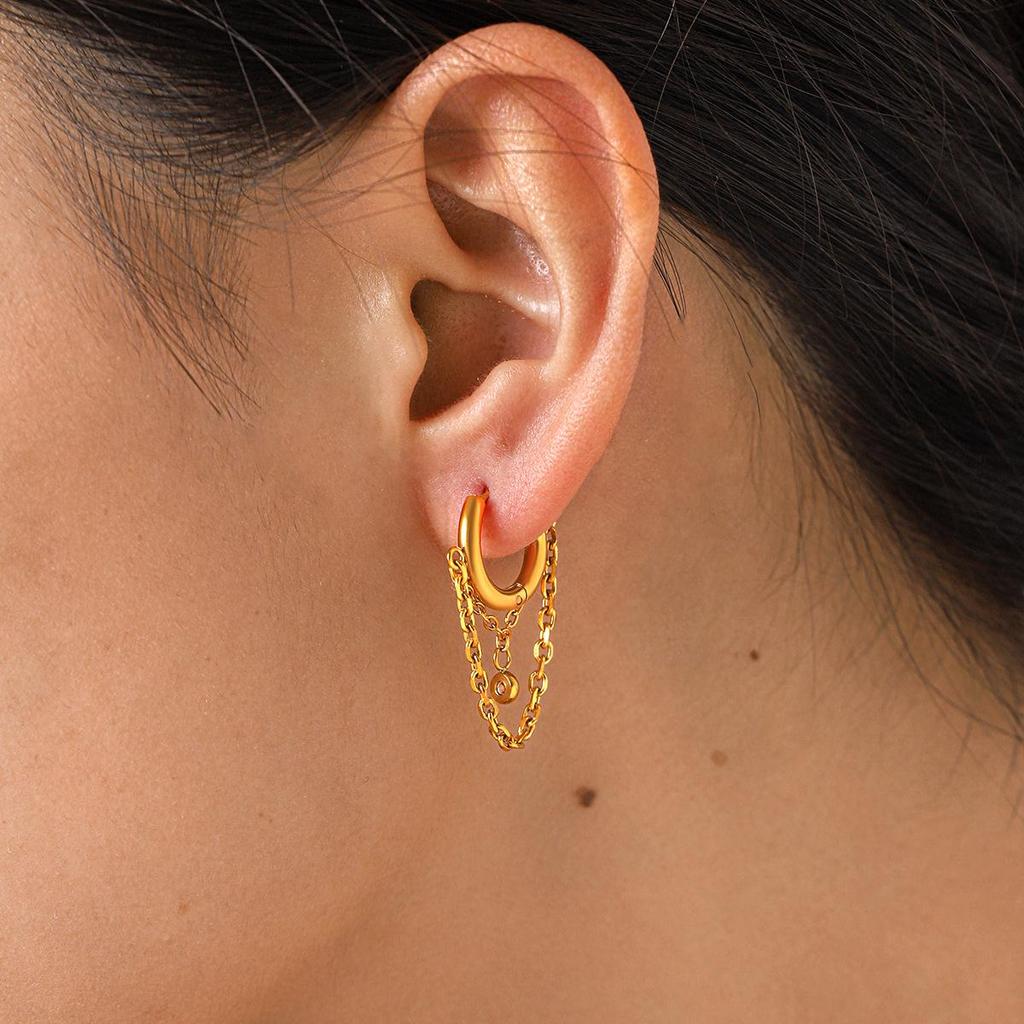 Luxurious Titanium Steel Zircon Tassel Ear Cuff Earrings
