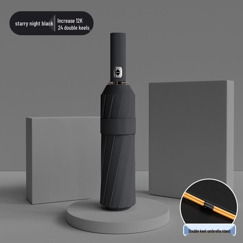High-End Black Automatic Folding Umbrella with Sunshade and Customized Logo