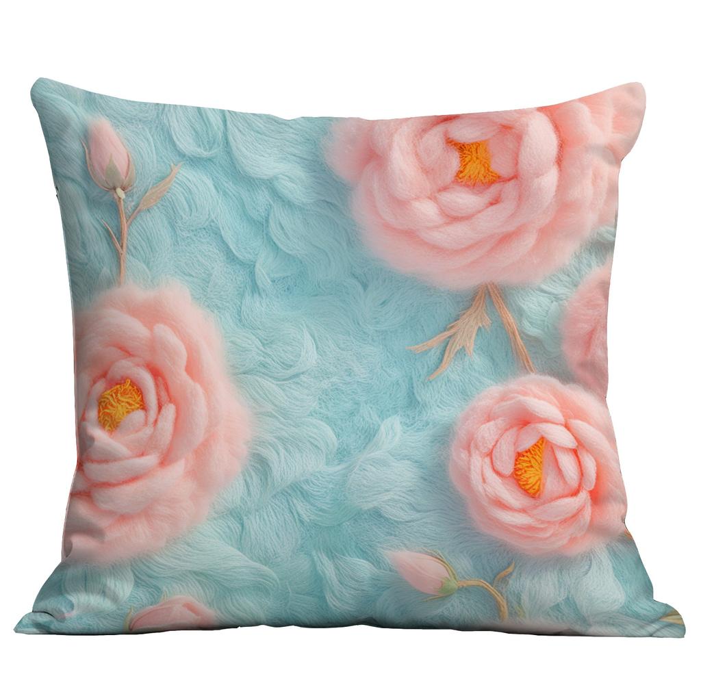 New 3D Imitation Plush Pink Rose Pillow Cover Short Fur Home Sofa Cushion Pillow Cover Premium Durable Quality