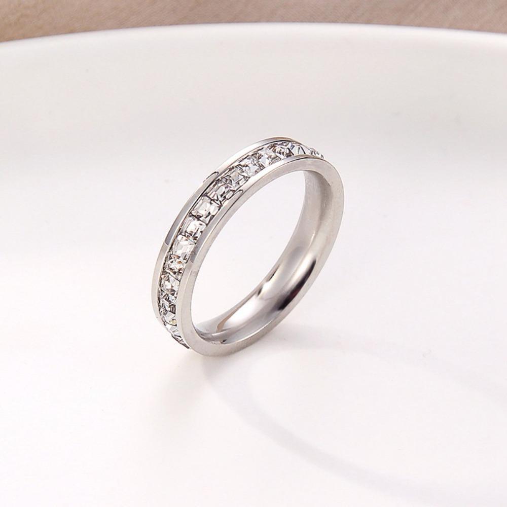 Titanium Steel Single Double Row Full Diamond Stainless Steel Couple Rings Personality Starry Sky Ring