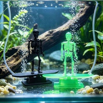 Air Pump Powered Surfing Dancing Skeleton Aquarium Bubbler  Fish Landscaping