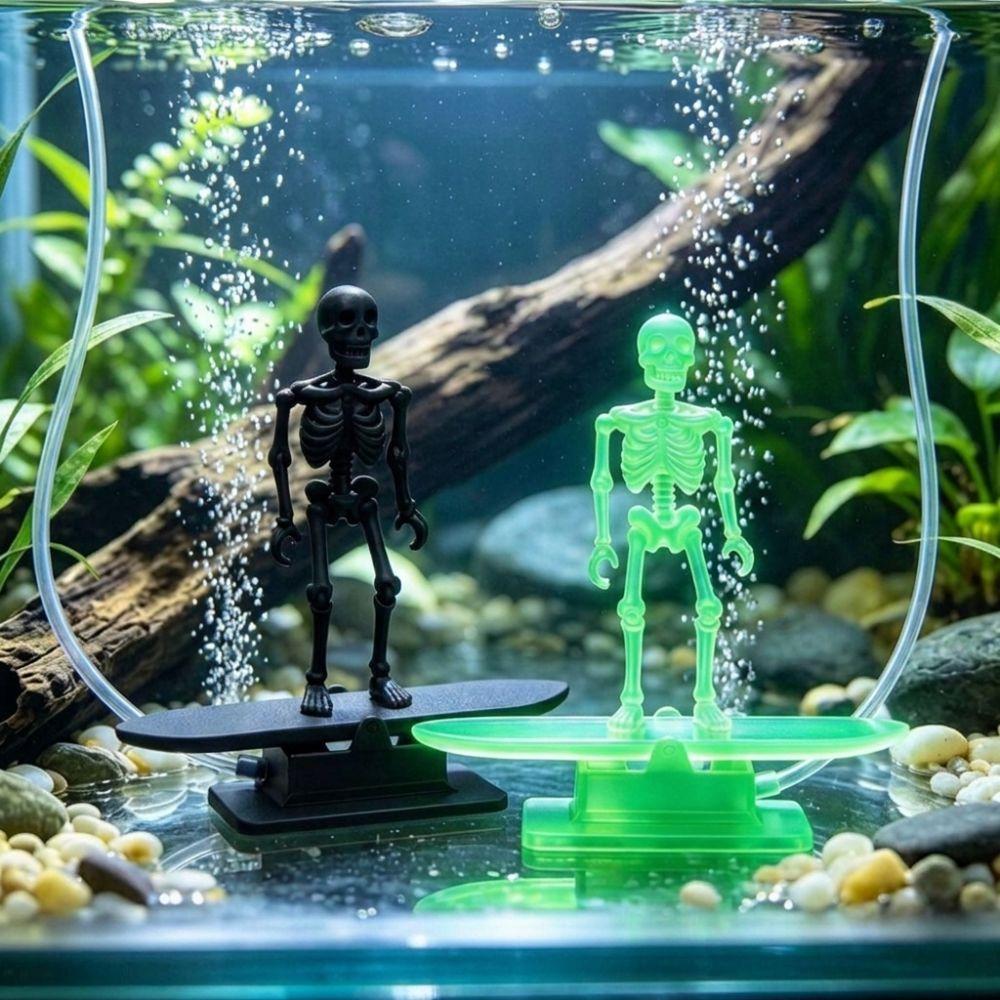 Air Pump Powered Surfing Dancing Skeleton Aquarium Bubbler Fish Landscaping