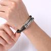 Trendy Leather & Stainless Steel Bracelet for Men Hip Hop Gold Color Cable Wristband Jewelry for Daily Wear & Party Accessory