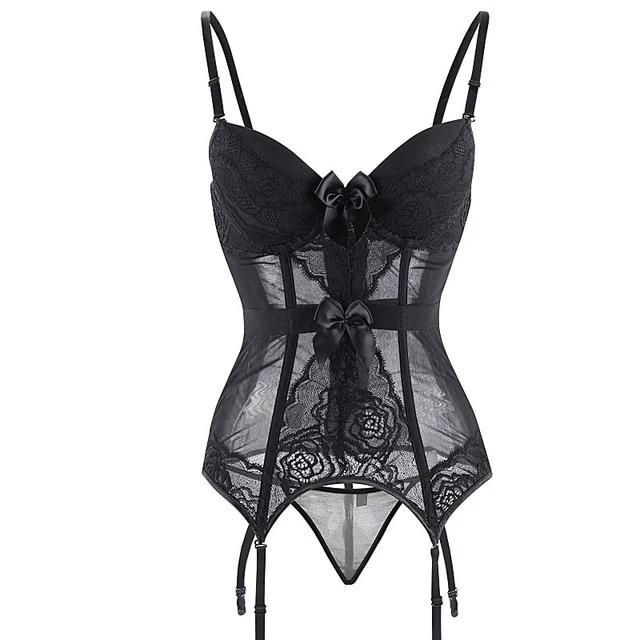 Sheer Bustier Garter Belt Purple Red White Blue Black Lingerie Women Corsets & Bustiers