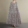 Dimanaf 2025 Dámské nadměrné jarní dlouhé šaty Volné základní s potiskem Vintage ležérní květinové Nadměrné Dlouhý rukáv Maxi