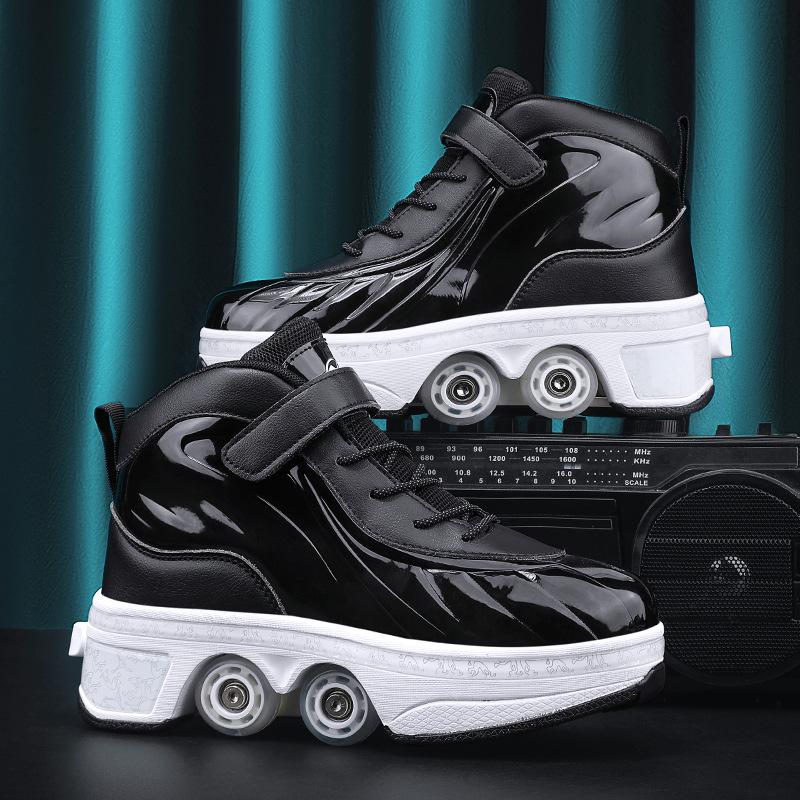 Parkour Shoes 4 Wheels Deformation Roller Skating Shoes Kids Adults Unisex Sneakers Street Urban Fitness FSK Quad Skating Shoes