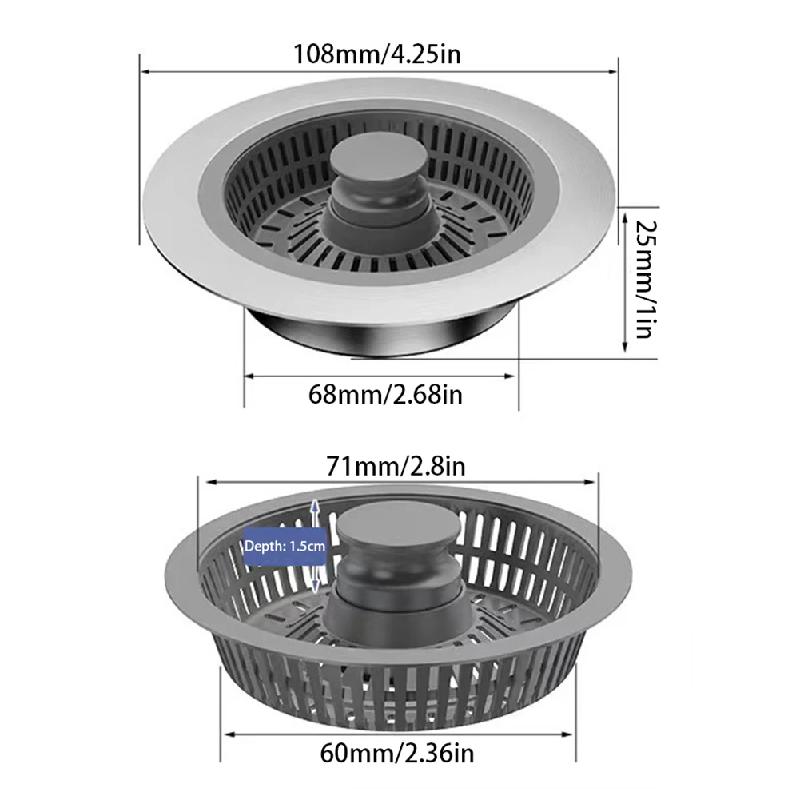 Stainless Steel Sink Pop-up Drain Basket Kitchen Sink Bounce Core Plug Anti-odor Leakage Stopper for Vegetable Washing Basin