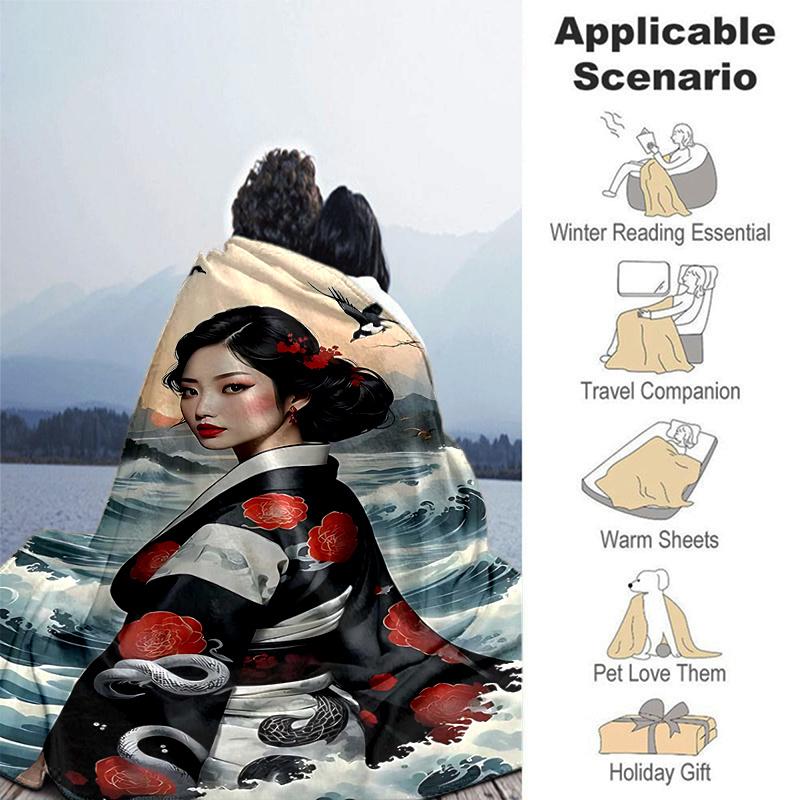 1pc Japanese Geisha Design Throw Blanket Home Decor, Sofa Cover, Outdoor Blanket .W052