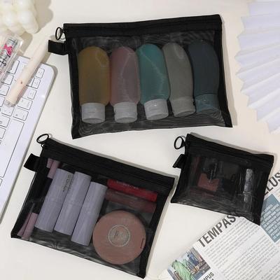 1 stücke Mesh Klar Kosmetik Tasche Kleine Große Schwarze Make-Up Tasche Tragbare Reise Kulturbeutel Organizer Fall Lippenstift Lagerung Beutel