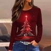 Women's Fashion Casual Slit Hem Round Neck Long Sleeve Loose Christmas Printed T-Shirt Ladies Top