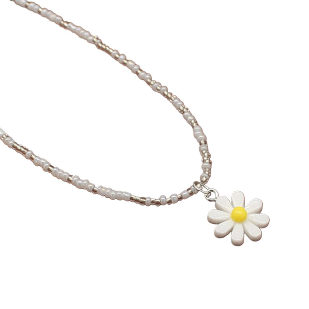Daisy  Bead Short Sunflower Necklace Summer Rice Bead Necklace Jewelry