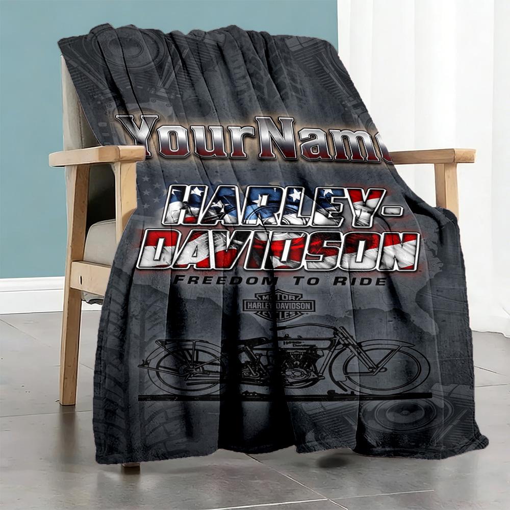 Motociclette Harley-Davidson Personalizza il Tuo Nome Coperta Accogliente Coperta Personalizzata Comfort Durevole Versatile per Riposo Letto Divano Spiaggia