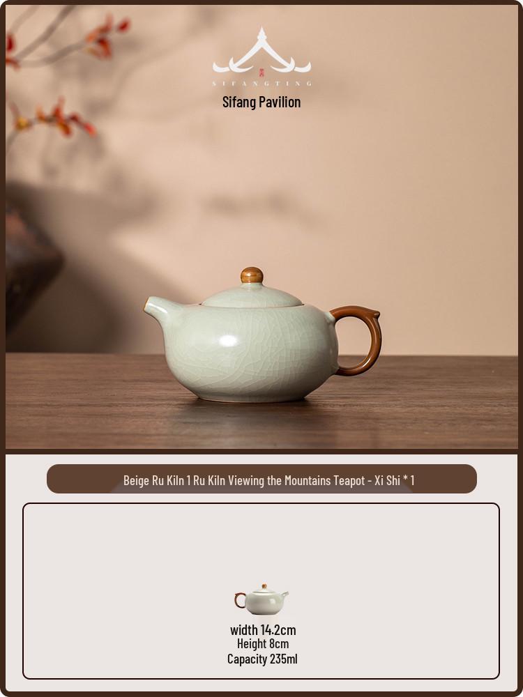 Handmade Sky Blue Ru Kiln Teapot Set – High-Grade Crackled Porcelain Kung Fu Tea Brewing Tool with Gift Box