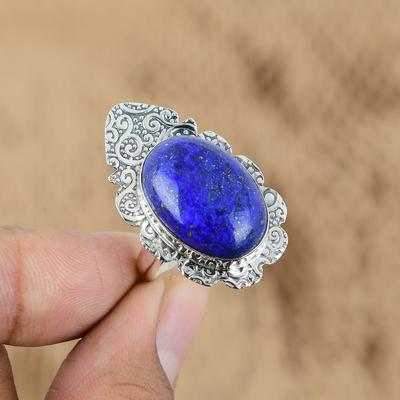 Bague ajustable en argent 925 avec plusieurs pierres précieuses de lapis-lazuli naturel pour filles