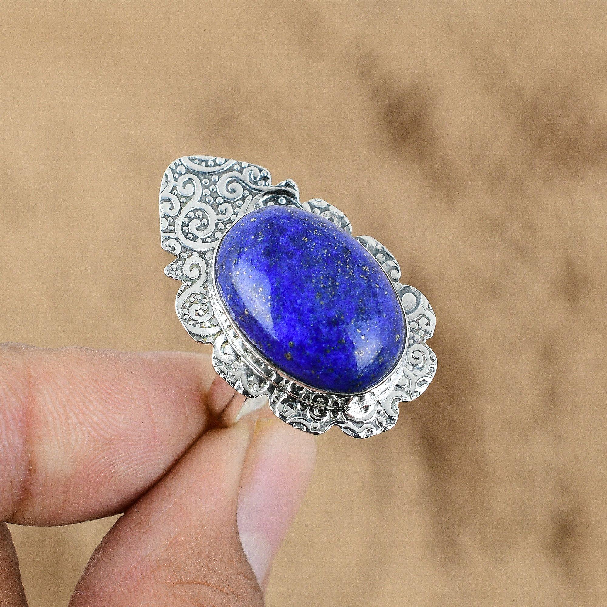 

Natural Lapis Lazuli Gemstone Multi Stone Adjustable Ring 925 Silver For Girls Yes
