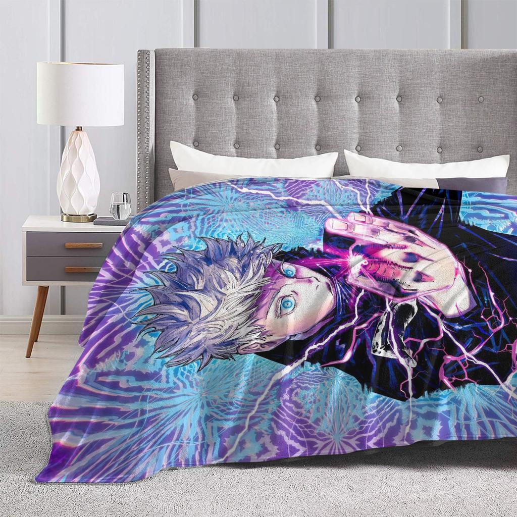 Super Soft BlanketKids Travel Gojo Satoru Jujutsu Kaisen Throw Blanket Flannel Bedspread For Couch Chair Sofa Bed Cover