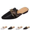 Women Slip On Flat Mules Pointed Toe Sandals with Decorative Chain Accent Summer Casual Comfortable Lightweight Footwear
