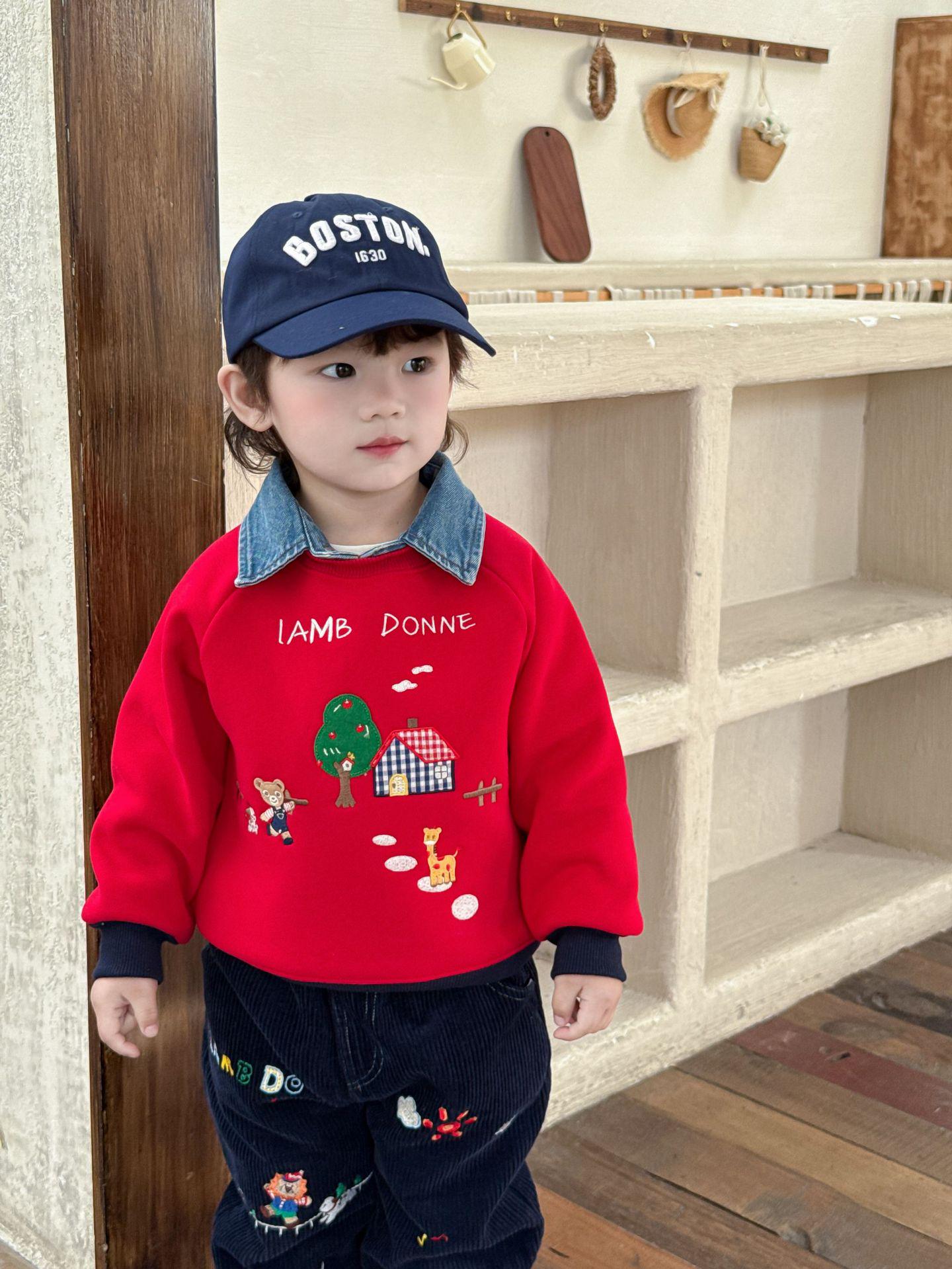 Children s Red Fleece-Lined Winter Pullover Sweatshirt 130cm