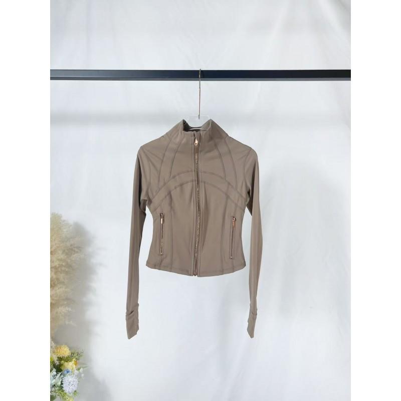 Womens Slim Fit Short Jacket Gold Zipper Yoga Fitness Activewear