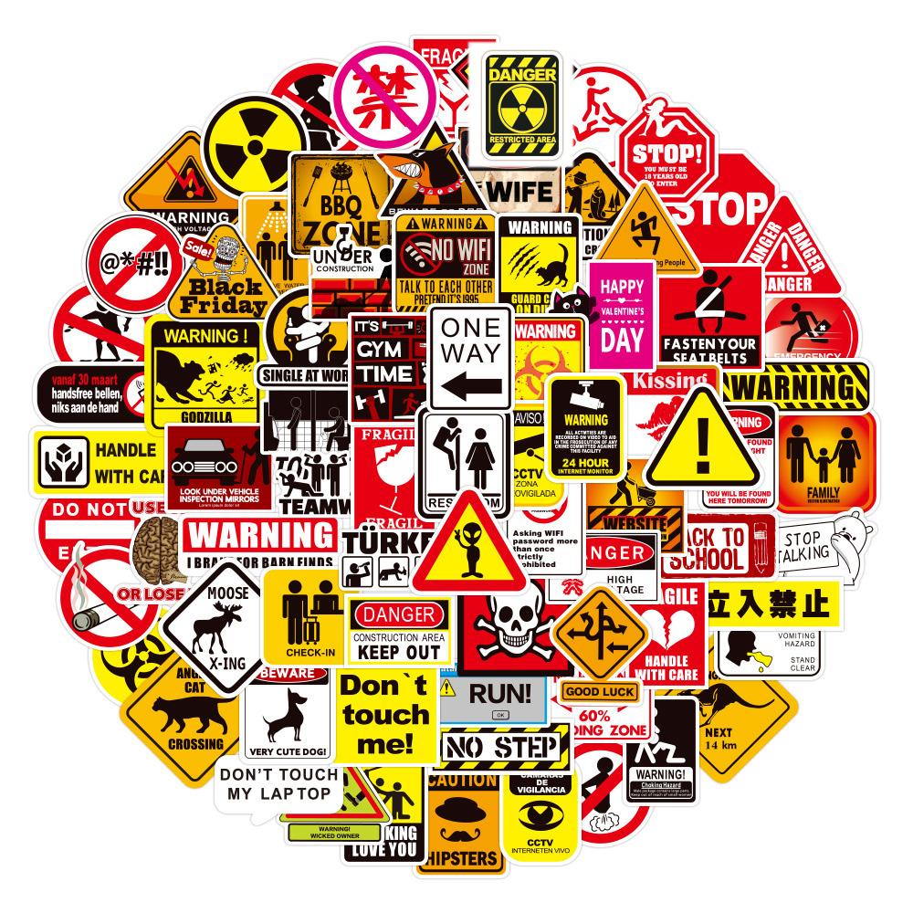 10/30/50/100pcs Warning Pattern Sign Stickers Prohibited Danger Banning Decals Laptop Skateboard Fridge Cool Decoration Sticker