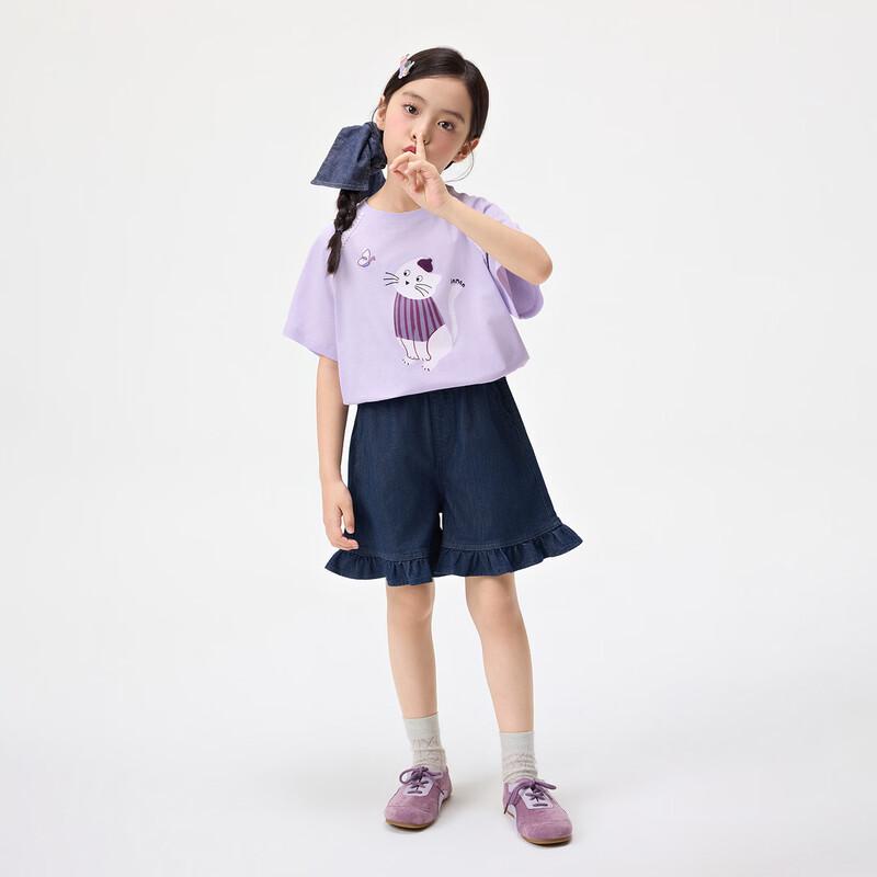 Xiaoyinnan Girls' Cloud Cotton Printed Short-Sleeve T-Shirt