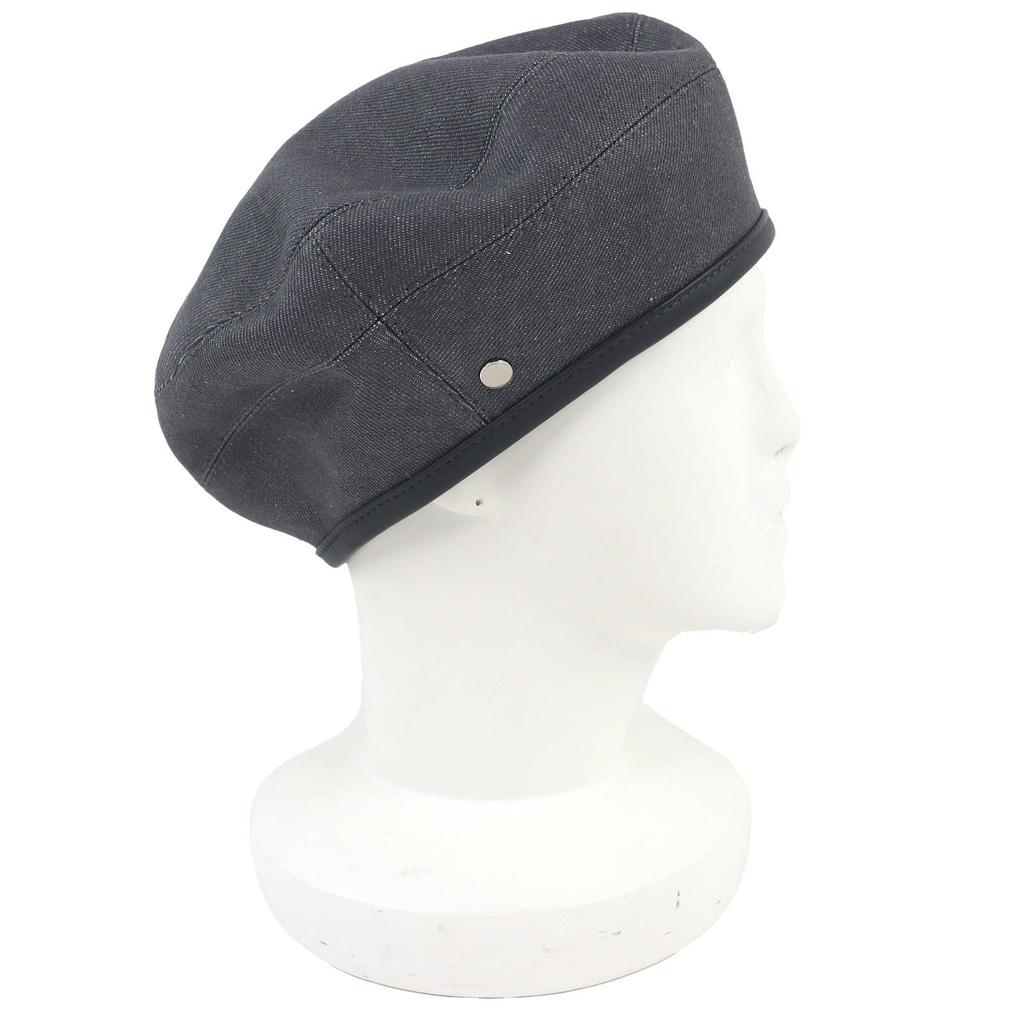 Pristine HERMES beret Saint Honoré Serie button leather trim gray cotton 56 Used
