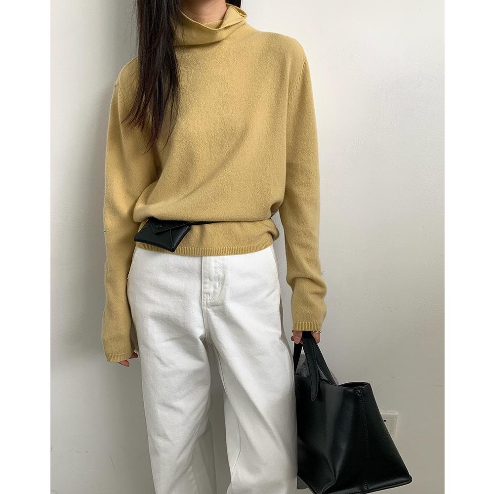 Everture Women's Korean Loose Fit Wool Long-Sleeve Turtleneck Top for Winter