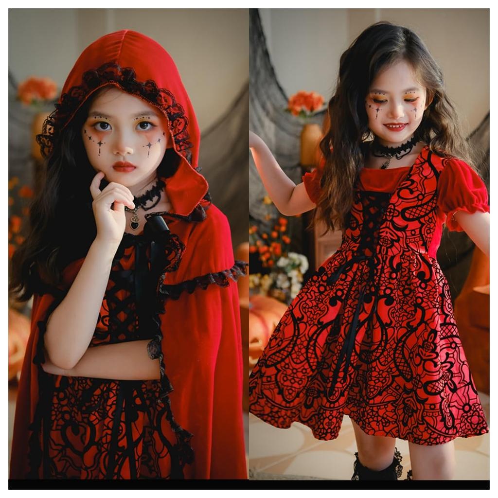 [AssassinCat] Halloween Children's Cosplay Costume Fairy Tale Little Red Riding Hood Dress Retro Court Stage Show Girls Walking Children's Clothing