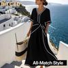 Women's Fashion Summer Spring Solid Color Print V-Neck Short Sleeve Casual Dresses