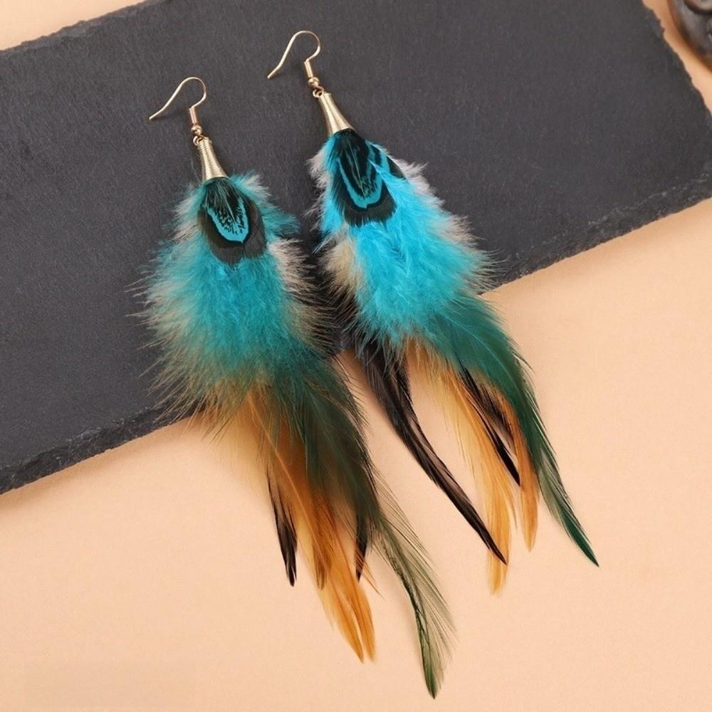 Boho Long Feather Dangle Earrings Hanging Peacock Tassel Earrings  Festive Gift