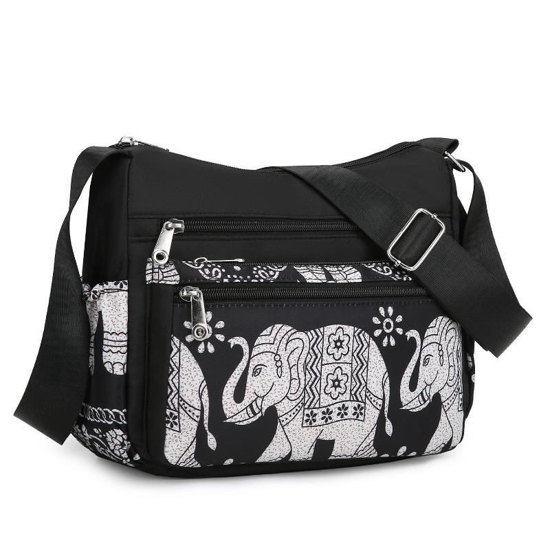 Women Elephant Print Crossbody Bag Multi Pocket Shoulder Bag Large Capacity Lightweight Travel Messenger Purse Zipper Handbag