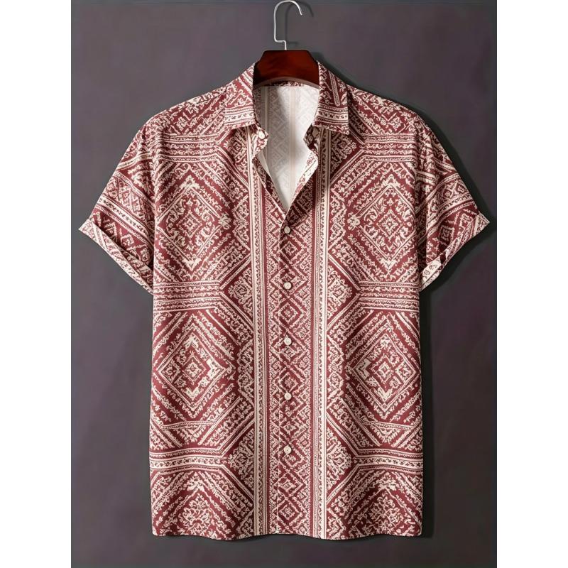 Men's Watercolor Blend Dye Tie Dye Printed Short Sleeved Shirt with Lapel Buttons Cardigan, Hawaiian Vacation Shirt