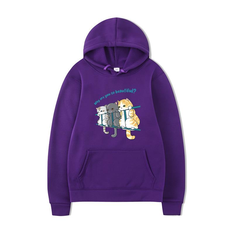 Kočka Pánská Móda Mikiny Pánské Dámské Mikiny s Kapucí Módní Hip Hop Pulovry Podzim Chlapci Dívky Černá Streetwear Mikina