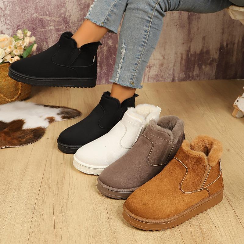 Large size snow boots women's winter new piled thickened warm flat bottom shallow mouth wool cotton boots cotton shoes wholesale