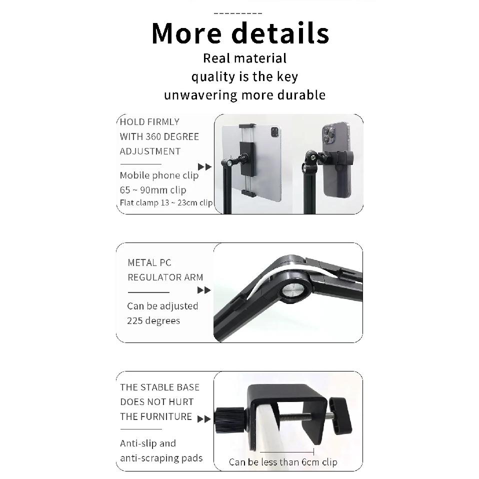 2025 Tablet Stand Holder for Ipad,Portable Monitor Stand Desk Mount for 15.6'' 16'' Screen,Aluminum Long Arm with Rotating