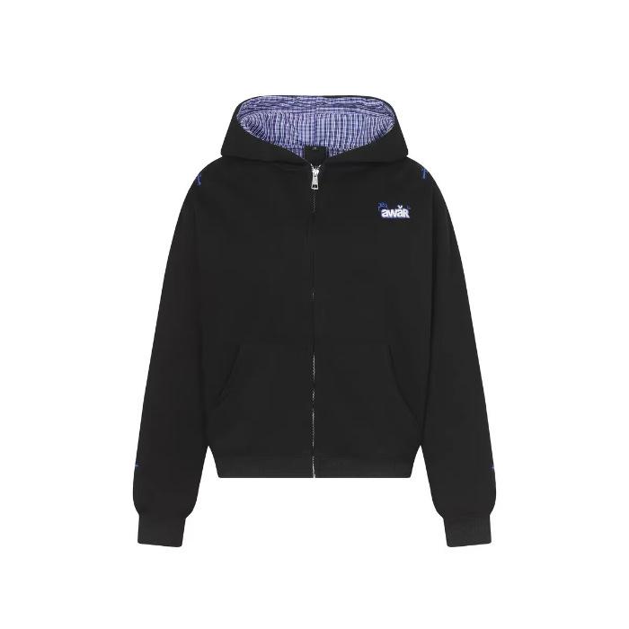 450g Plaid Patchwork Embroidered Zip Hoodie Cardigan Unisex Jacket Medium