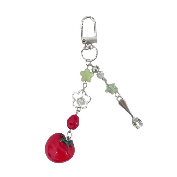 

Creative Tomato Fork Keychain Phone Lanyard Resin Charm Decorative Accessory For Car Interior And Gifting