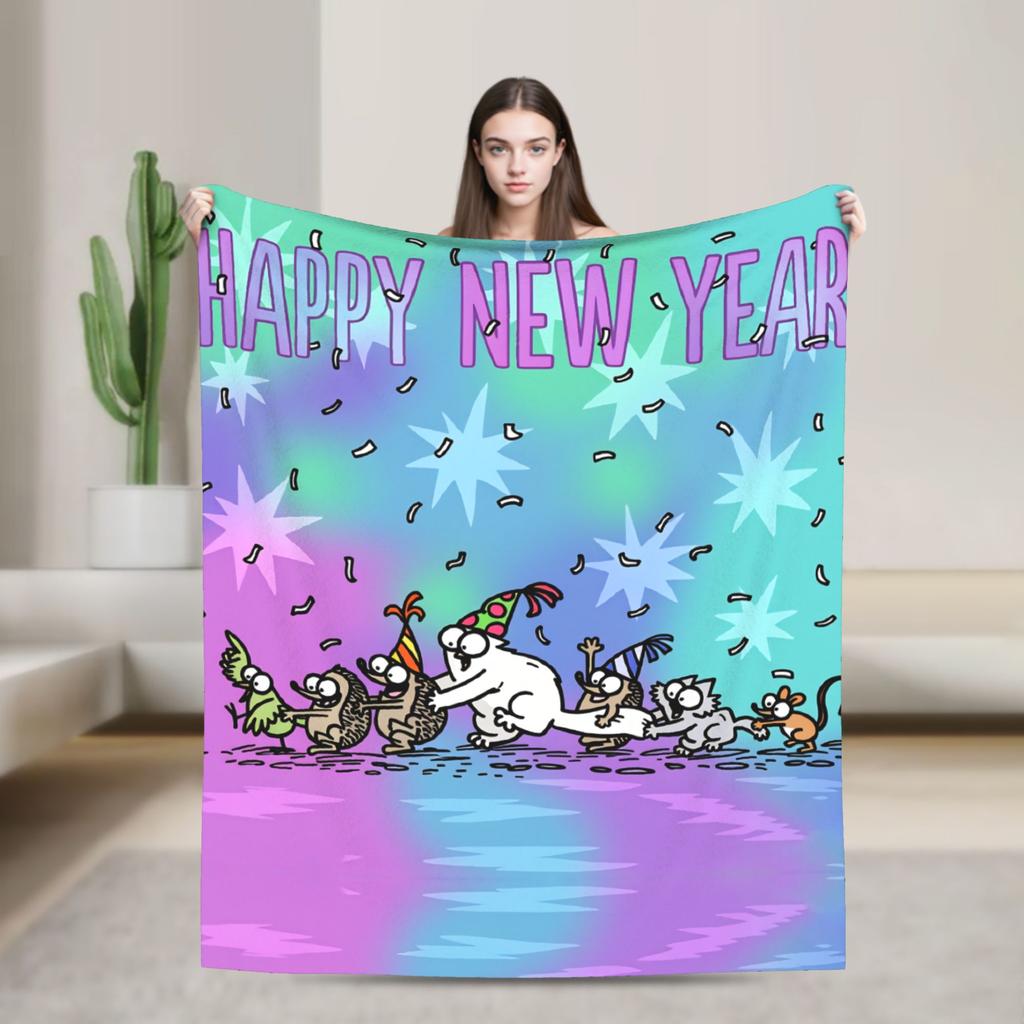 Cartoon Simons Cat Blanket Cute Warm Soft Novelty Plush Throw Blanket For Couch Chair Sofa Bed Airplane Travel Bedspread Bed