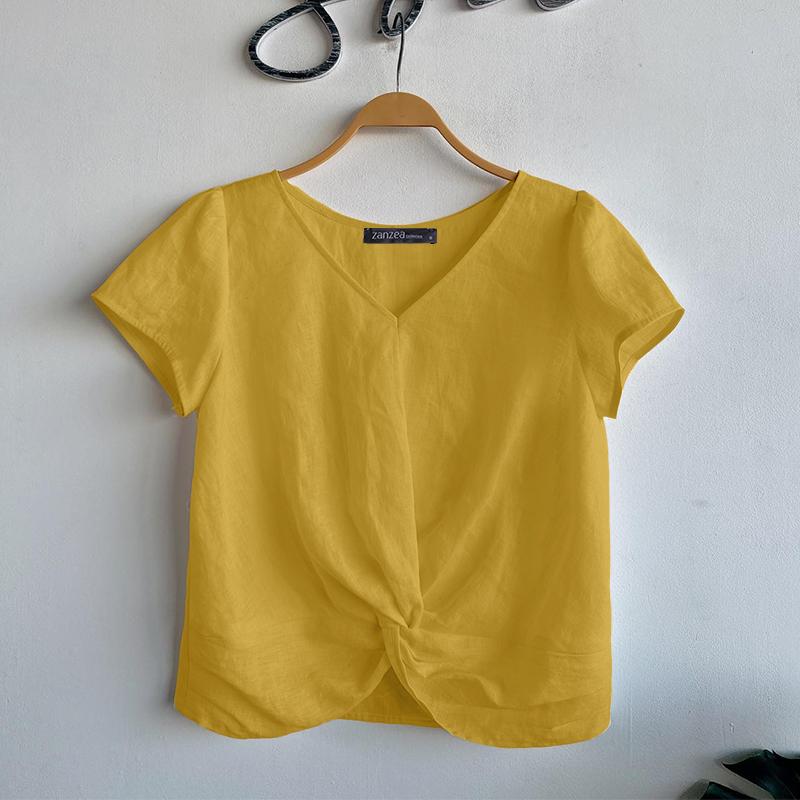 

ZANZEA Женская повседневная хлопковая блузка с V-образным вырезом и коротким рукавом для лета 5XL