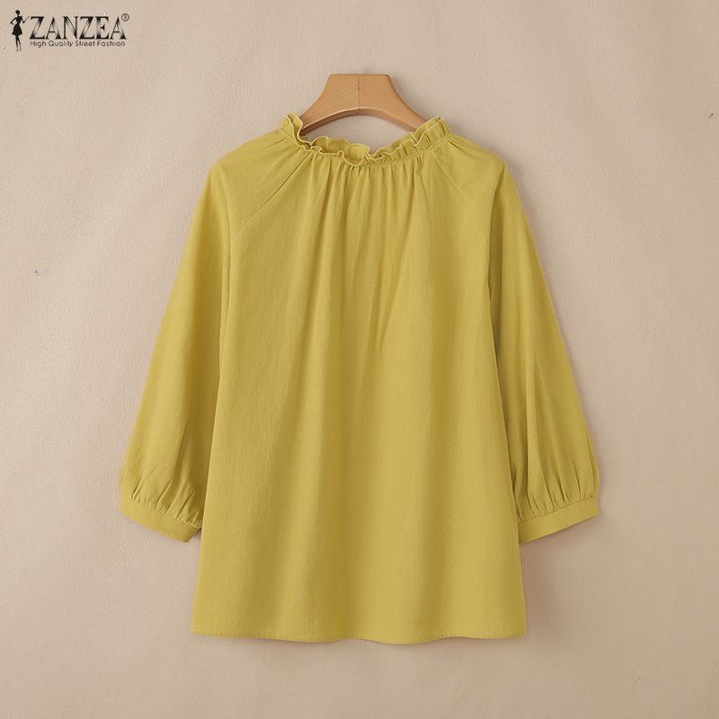 ZANZEA Women Lace Crochet Patchwork V-Neck Casual Long Sleeve Blouse