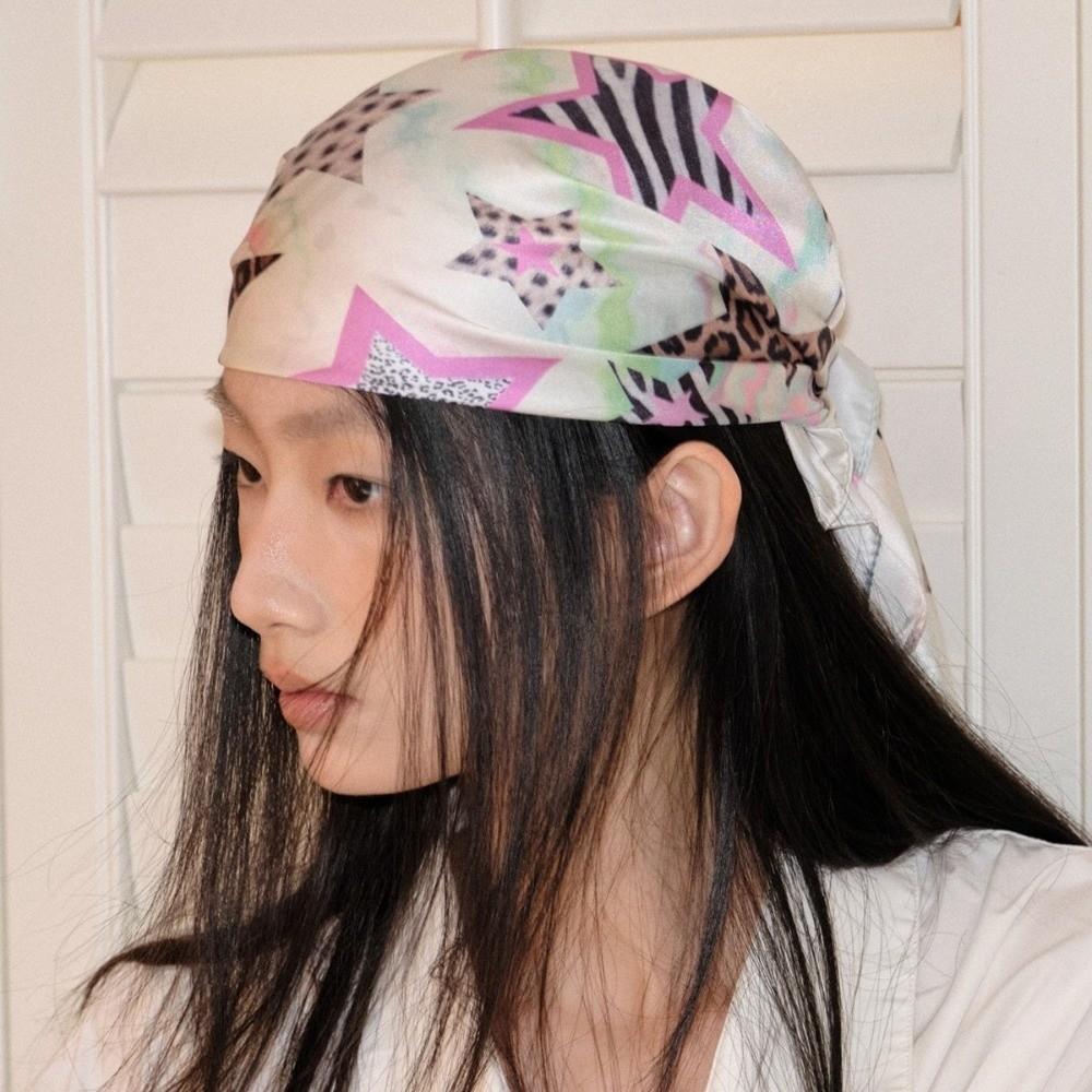 Leopard Star Print Square Scarf Vintage Headscarf New Hair Bandana  Wrist Wrap
